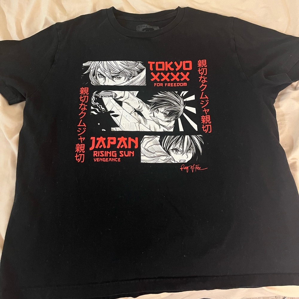 Anime Graphic Print & Japanese Kanji Unisex Shirt Size XL (Used, Fair.)